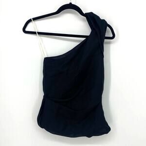 Aritzia Leon Max silk top black one shoulder blouse size 0 classy going out